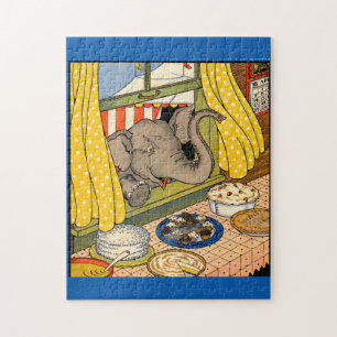 Puzzle elefante golpeando la cabeza por la ventana