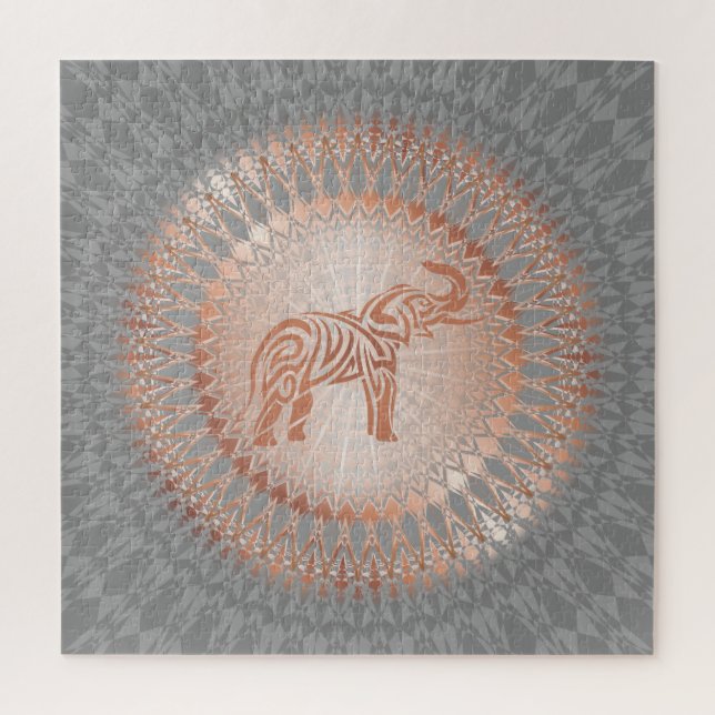 Puzzle Elefante gris dorado Rosa Mandala (Vertical)