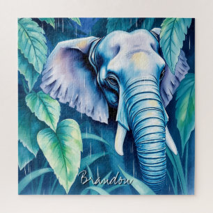 Puzzle Elefante gris y verde acuarela en la jungla
