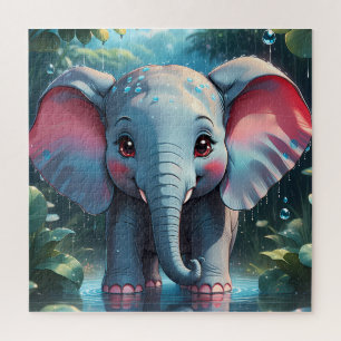 Puzzle Elefante lindo en la lluvia
