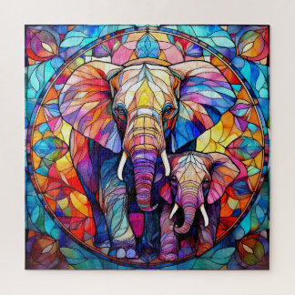 Puzzle Elefante Mamá y Bebé en Vidrio Emplomado