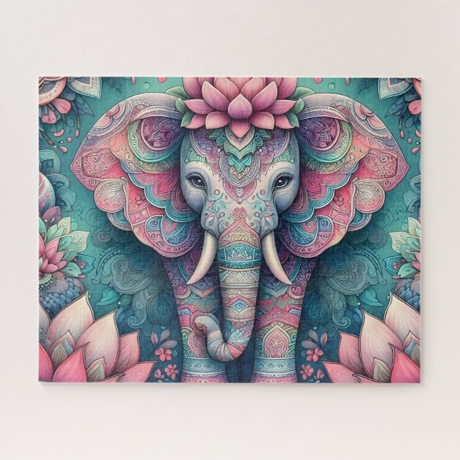 Puzzle Elefante Mandala de Loto Rosa (Horizontal)
