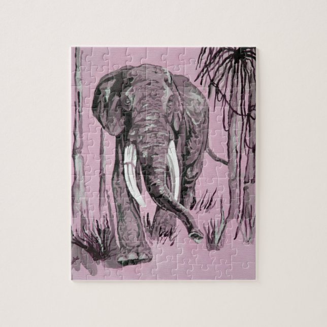 Puzzle Elefante Pasando Por La Sabana Madera En Rosa (Vertical)
