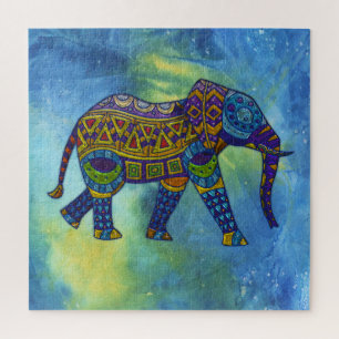 Puzzle Elefante psicodélico en el espacio exterior azul-v