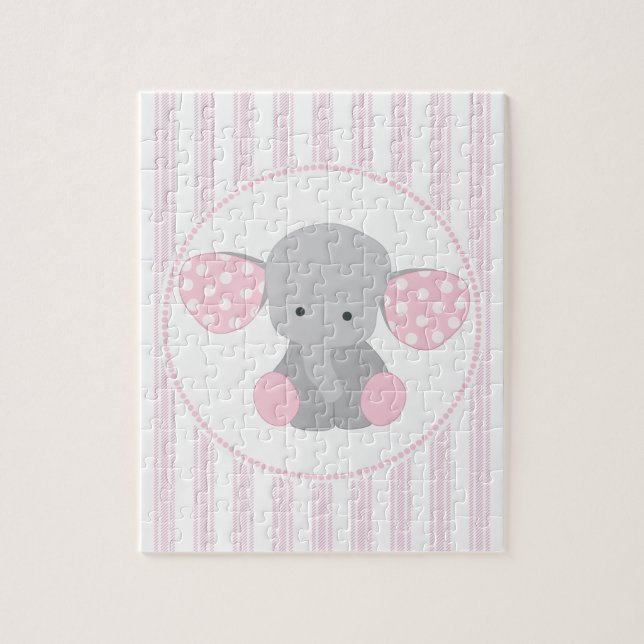 Puzzle Elefante rosado de la niña hermosa (Vertical)
