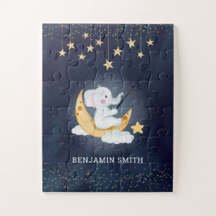 Puzzle Elefante Sentado en Luna Creciente Azul Marino