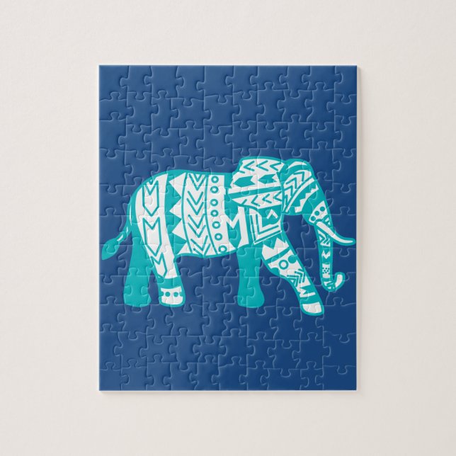 Puzzle Elefante tribal verde azulado (Vertical)