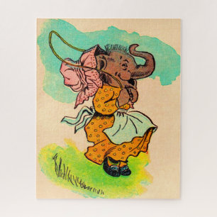 Puzzle elefante vestido de los años 1930 tocando cuerda d