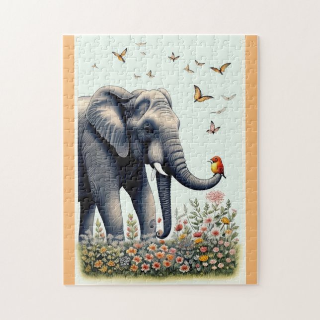 Puzzle Elefante Y Aves Volando (Vertical)