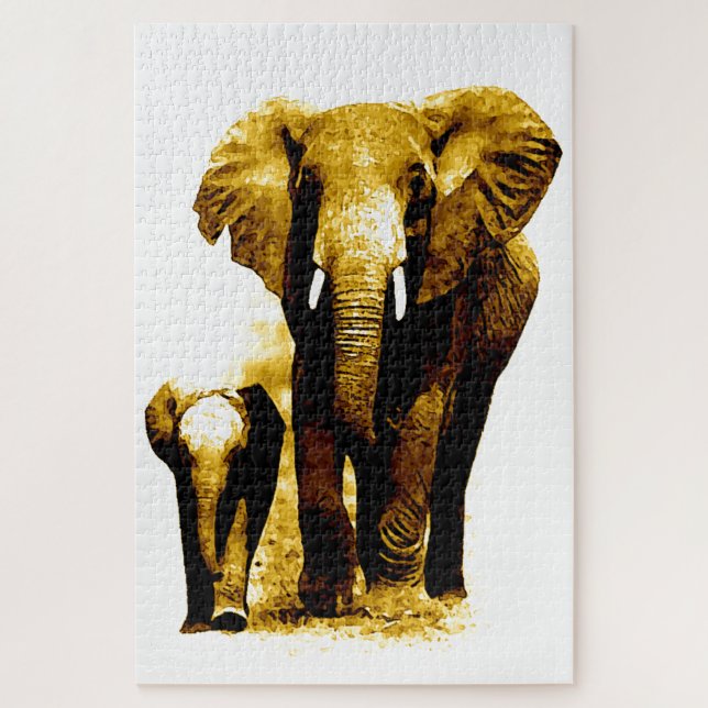 Puzzle Elefante y bebé - Arte de animales (Vertical)