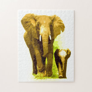 Puzzle Elefante y bebé - Arte de animales