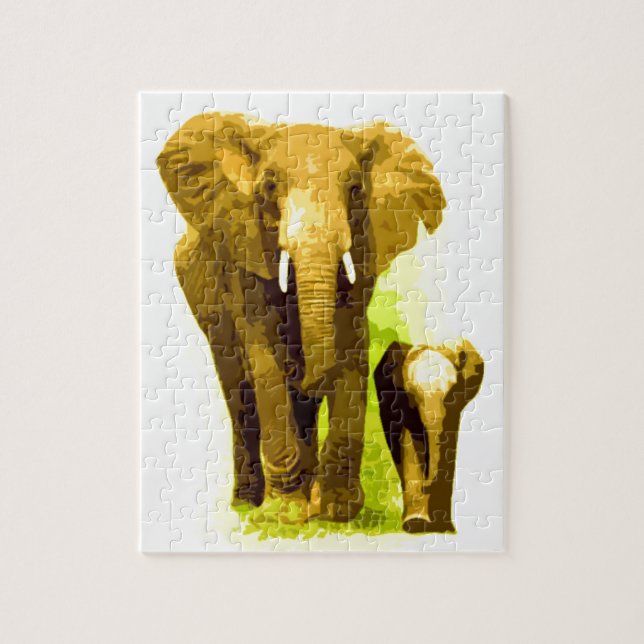 Puzzle Elefante y bebé - Arte de animales (Vertical)