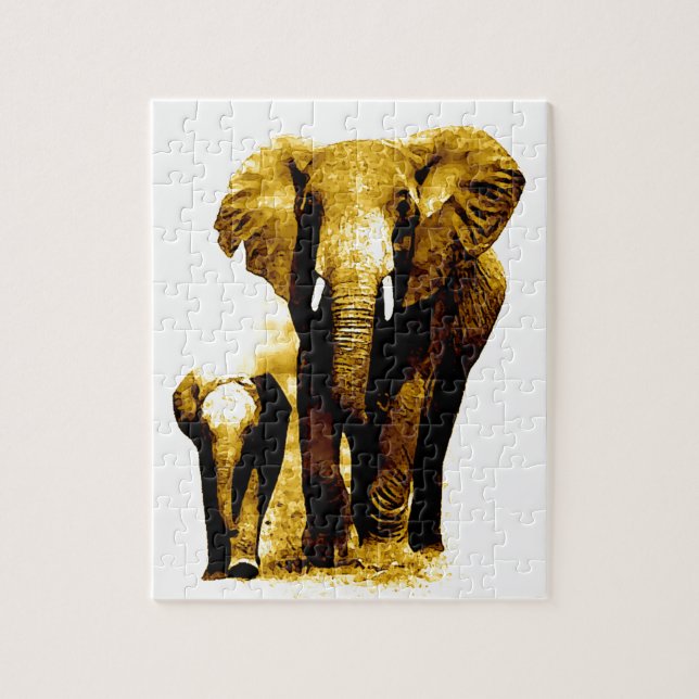 Puzzle Elefante y bebé - Arte de animales (Vertical)