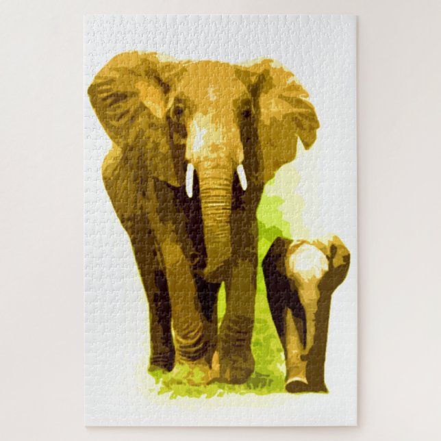 Puzzle Elefante y bebé - Arte de animales (Vertical)