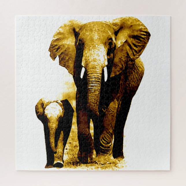 Puzzle Elefante y bebé - Arte de animales (Vertical)