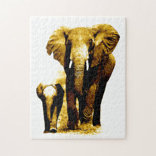 Puzzle Elefante y bebé - Arte de animales