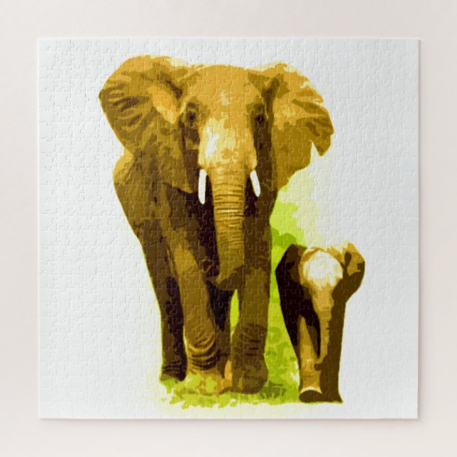 Puzzle Elefante y bebé - Arte de animales (Vertical)