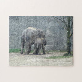 Puzzle Elefante y bebé del amor de madre