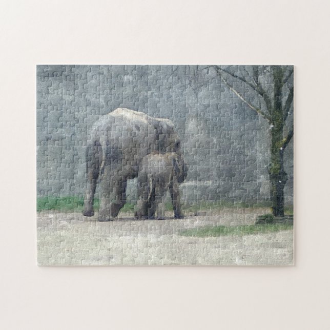 Puzzle Elefante y bebé del amor de madre (Horizontal)