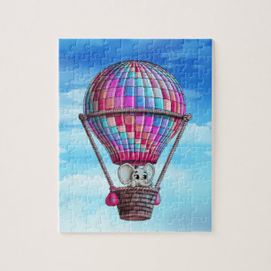 Puzzle Elefante y globo de aire caliente
