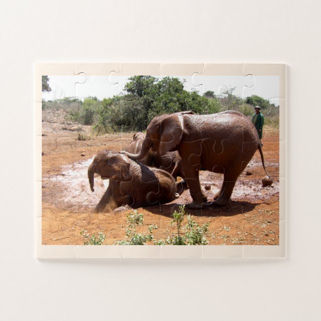 Puzzle Elefantes bebés lavando animales (Horizontal)