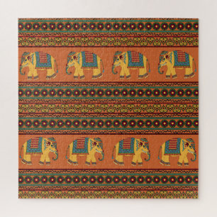 Puzzle Elefantes Indios, Naranjas Tradicionales Sin Marea