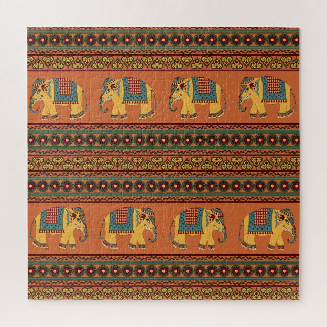 Puzzle Elefantes Indios, Naranjas Tradicionales Sin Marea (Vertical)