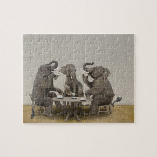Puzzle Elefantes tomando té fiesta