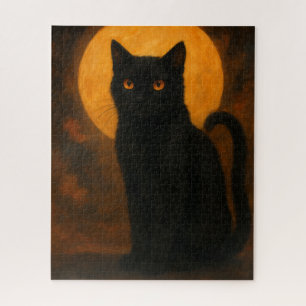 Puzzle Elegancia Espeluznante Halloween Gato Negro Luna d