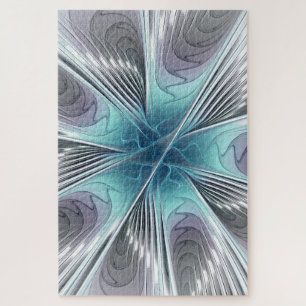Puzzle Elegancia Flor de Arte Fractal Blanco Gris Azul