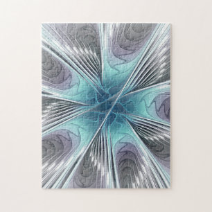 Puzzle Elegancia Flor de Arte Fractal Blanco Gris Azul