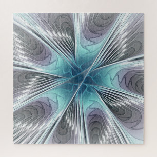 Puzzle Elegancia Flor de Arte Fractal Blanco Gris Azul