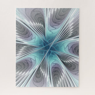 Puzzle Elegancia Flor de Arte Fractal Blanco Gris Azul