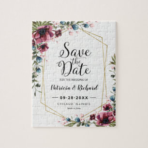 Puzzle Elegancia Rústica Burgundy Floral Boda Save The Da