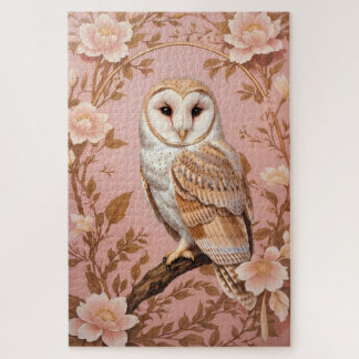 Puzzle Elegant Barn Owl Pink and Gold Floral
