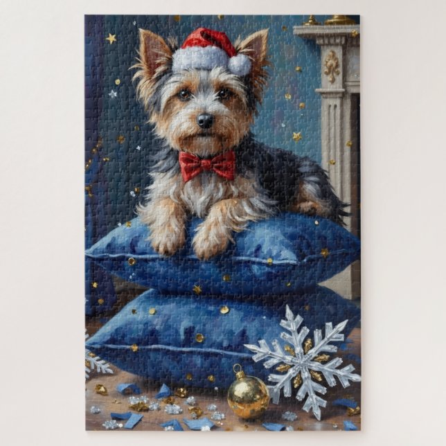 Puzzle Elegant Biewer Terrier Dog Velvet Christmas (Vertical)