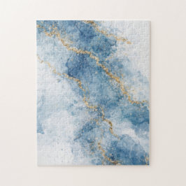 Puzzle Elegant Blue Gold Glitter Abstract Flow           