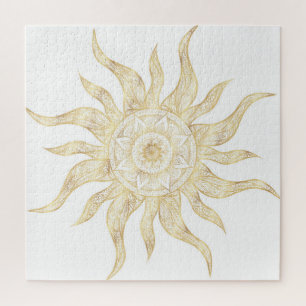 Puzzle Elegant Gold Sun Mandala Design
