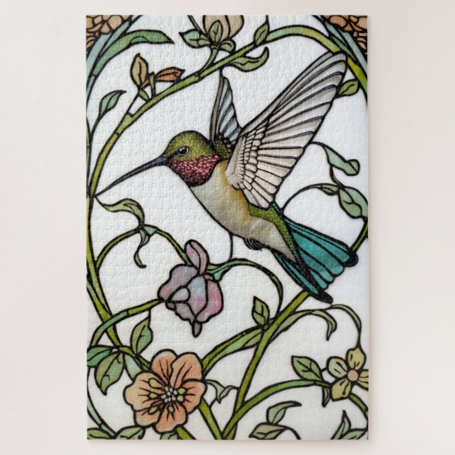 Puzzle Elegant hummingbird artwork botanical boho chic (Vertical)