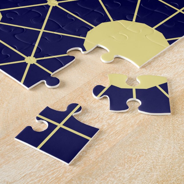 Puzzle Elegant Navy and Gold Geometric Tile Pattern (Lado)