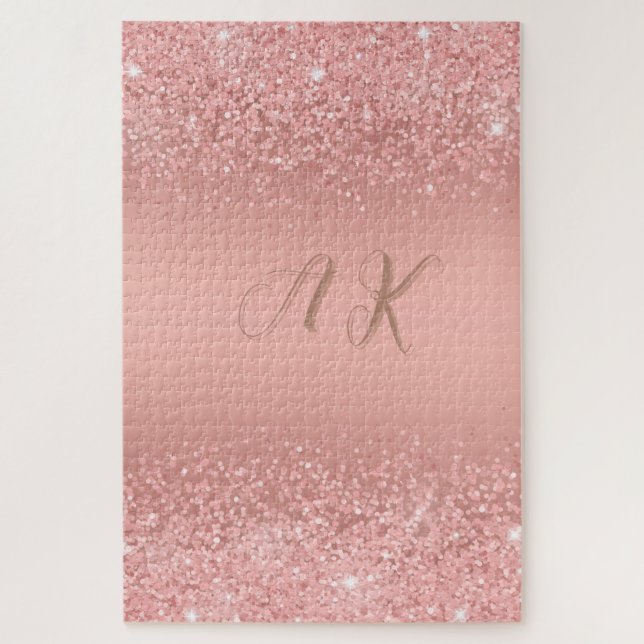 Puzzle Elegant Rose Gold Luxe Shimmer Monogram (Vertical)