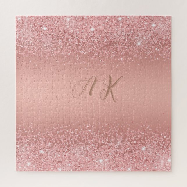 Puzzle Elegant Rose Gold Luxe Shimmer Monogram (Vertical)
