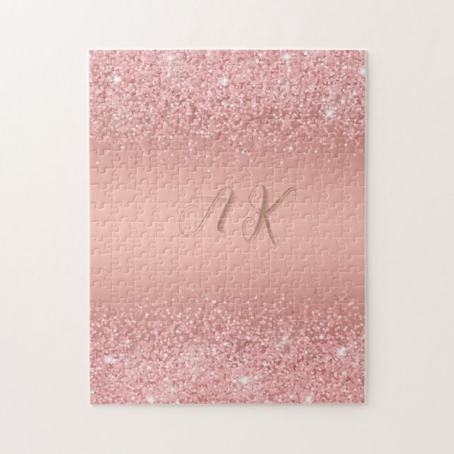 Puzzle Elegant Rose Gold Luxe Shimmer Monogram (Vertical)