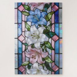 Puzzle Elegant Stained Glass Lily Floral Design in Soft P