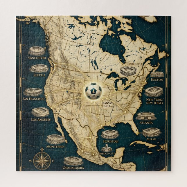 Puzzle Elegant USA Mexico Canada Host Cities Fine Art (Vertical)