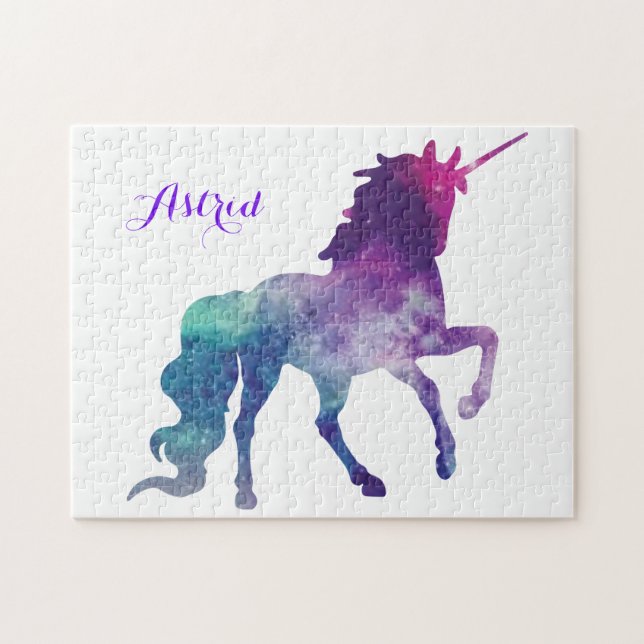 Puzzle Elegante acuarela azul morado unicornio moderno (Horizontal)
