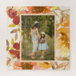 Puzzle Elegante acuarela Floral Earthy Personalizado Foto<br><div class="desc">Este rompecabezas personalizado presenta su foto favorita enmarcada por una hermosa pintura de color de agua floral boho en tonos tierra otoñales. ¡Buena idea de regalo!</div>