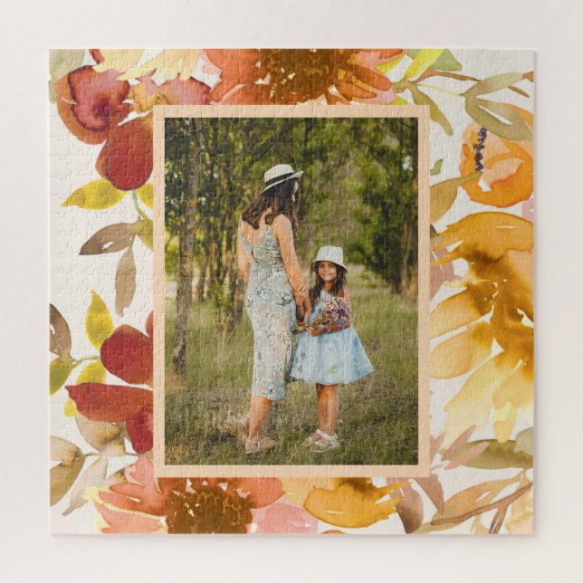 Puzzle Elegante acuarela Floral Earthy Personalizado Foto (Vertical)