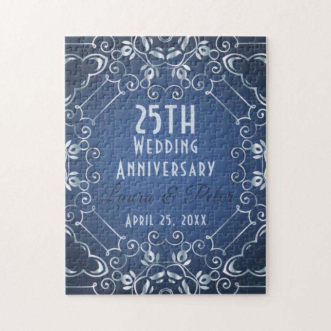Puzzle Elegante Aniversario Boda Azul y Plata (Vertical)