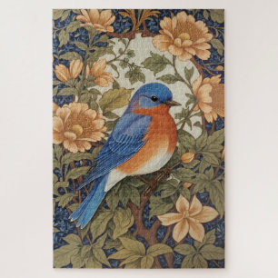 Puzzle Elegante ave azul oriental William Morris inspirad